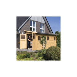 Abri de jardin adossé en bois brut 8m² Juist 5 + Embase Karibu