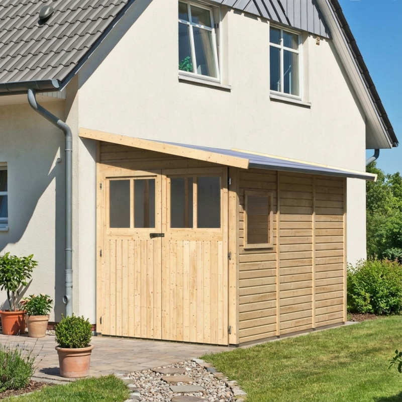 Abri de jardin adossé en bois 4,85m² Juist 3 + Embase - Karibu
