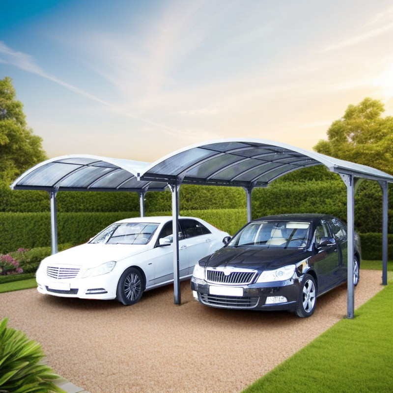 Carport 2 voitures en alu et polycarbonate 6mm ANTI-UV