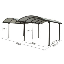 Carport 2 voitures en alu et polycarbonate 6mm ANTI-UV