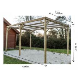 Carport en bois traité autoclave 15m² avec couverture PVC Habrita