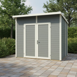 Abri en bois traité et peint gris 4,31m² Skur 4 + plancher Baltic