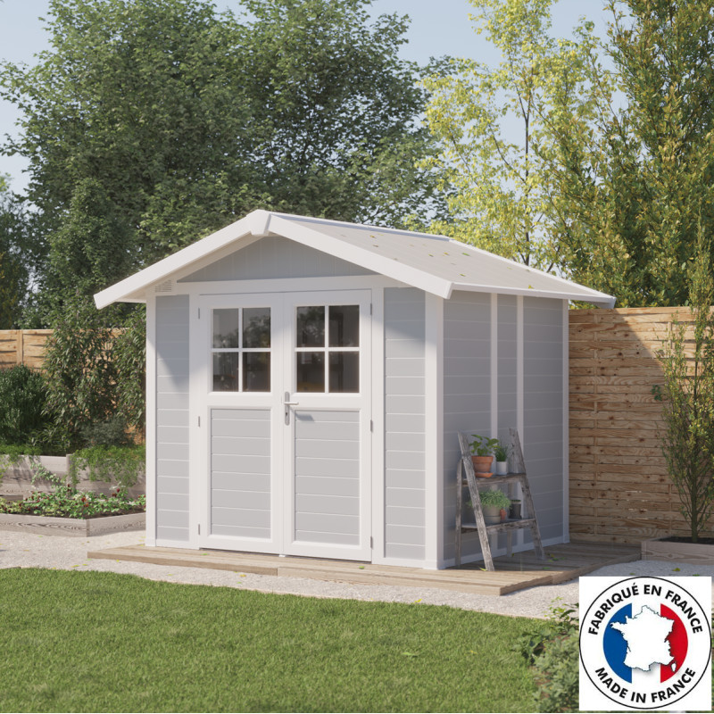 Abri de jardin en PVC 4,9m² DECO gris clair et blanc Grosfillex
