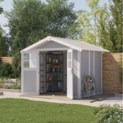 Abri de jardin en PVC 4,9m² DECO gris clair et blanc Grosfillex