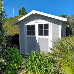 Abri de jardin en PVC 4,9m² DECO gris clair et blanc Grosfillex