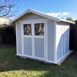Abri de jardin en PVC 4,9m² DECO gris clair et blanc Grosfillex