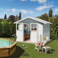 Abri de jardin en PVC 4,9m² DECO blanc et gris vert Grosfillex