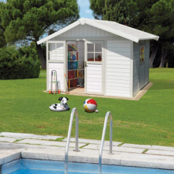 Abri de jardin en PVC 7,5m² DECO blanc et gris vert Grosfillex