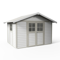 Abri de jardin en PVC 7,5m² DECO blanc et gris vert Grosfillex