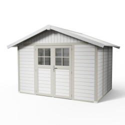 Abri de jardin en PVC 7,5m² DECO blanc et gris vert Grosfillex