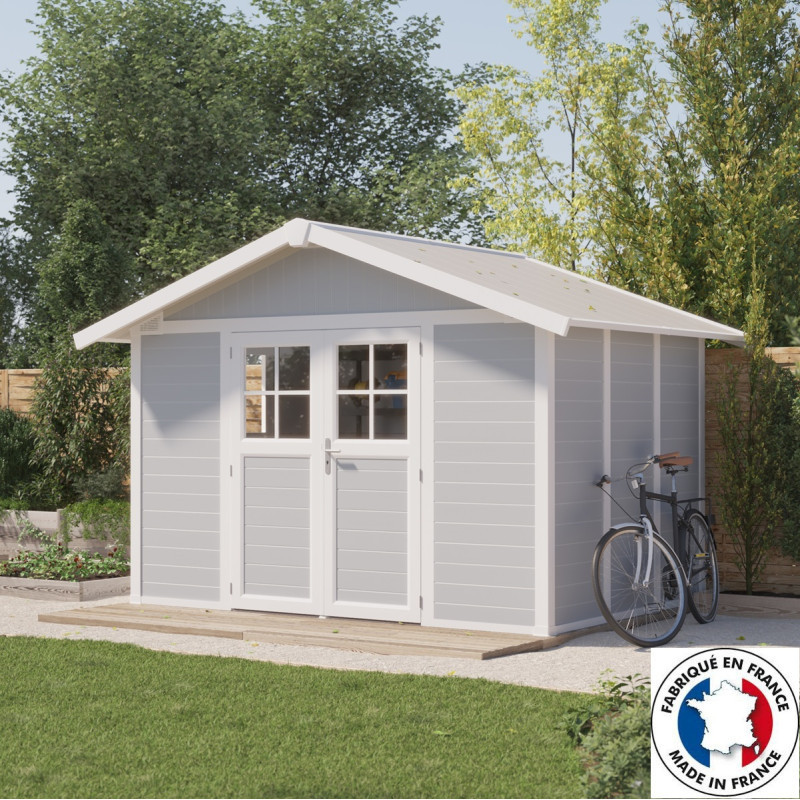 Abri de jardin en PVC 7,5m² DECO gris clair et blanc Grosfillex
