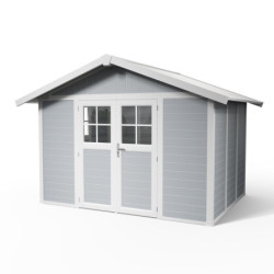 Abri de jardin en PVC 7,5m² DECO gris clair et blanc Grosfillex