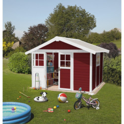 Abri de jardin en PVC 7,5m² DECO rouge et blanc Grosfillex