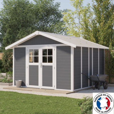 Abri de jardin en PVC 11,2m² DECO gris foncé et blanc Grosfillex