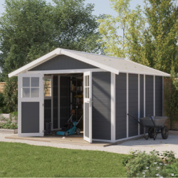 Abri de jardin en PVC 11,2m² DECO gris foncé et blanc Grosfillex