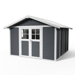 Abri de jardin en PVC 11,2m² DECO gris foncé et blanc Grosfillex