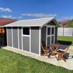 Abri de jardin en PVC 11,2m² DECO gris foncé et blanc Grosfillex