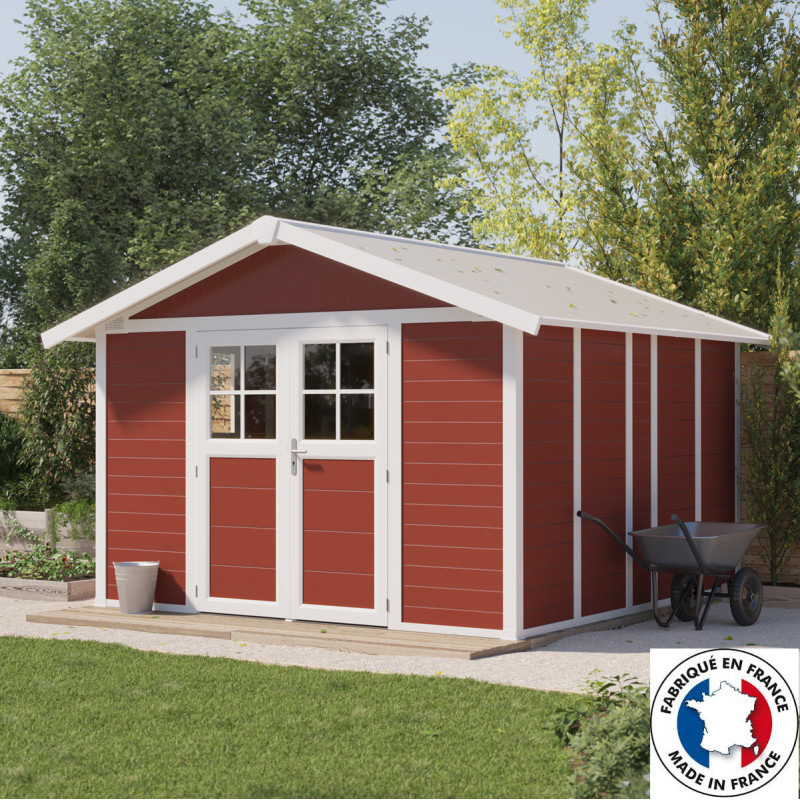 Abri de jardin en PVC 11,2m² DECO rouge et blanc Grosfillex