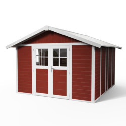 Abri de jardin en PVC 11,2m² DECO rouge et blanc Grosfillex