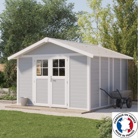 Abri de jardin en PVC 11,2m² DECO gris clair et blanc Grosfillex