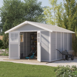 Abri de jardin en PVC 11,2m² DECO gris clair et blanc Grosfillex