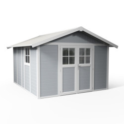 Abri de jardin en PVC 11,2m² DECO gris clair et blanc Grosfillex