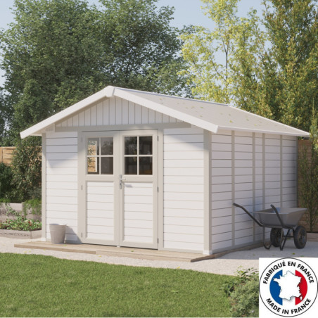 Abri de jardin en PVC 11,2m² DECO blanc et gris vert Grosfillex