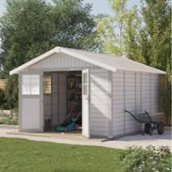 Abri de jardin en PVC 11,2m² DECO blanc et gris vert Grosfillex