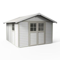 Abri de jardin en PVC 11,2m² DECO blanc et gris vert Grosfillex