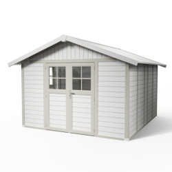 Abri de jardin en PVC 11,2m² DECO blanc et gris vert Grosfillex