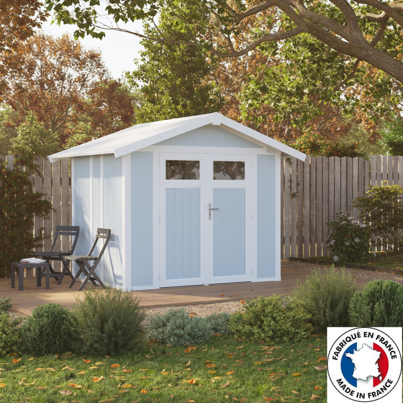 Abri de jardin en PVC 4,9m² UTILITY blanc et gris bleu Grosfillex