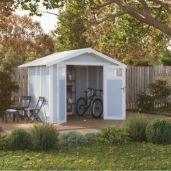 Abri de jardin en PVC 4,9m² UTILITY blanc et gris bleu Grosfillex