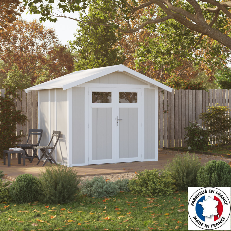 Abri de jardin 4,9m² en PVC blanc et gris vert, UTILITY Grosfillex