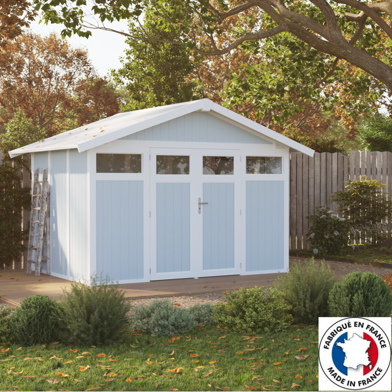 Abri de jardin en PVC 7,53m² UTILITY blanc et gris bleu Grosfillex