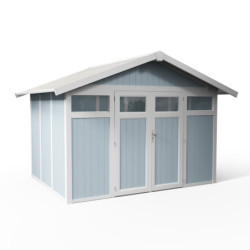 Abri de jardin en PVC 7,53m² UTILITY blanc et gris bleu Grosfillex