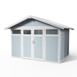 Abri de jardin en PVC 7,53m² UTILITY blanc et gris bleu Grosfillex