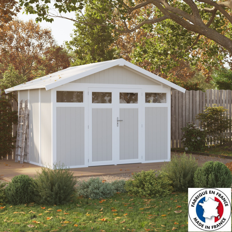 Abri de jardin en PVC 7,53m² UTILITY blanc et gris vert Grosfillex