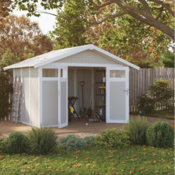 Abri de jardin en PVC 7,53m² UTILITY blanc et gris vert Grosfillex