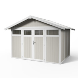 Abri de jardin en PVC 7,53m² UTILITY blanc et gris vert Grosfillex