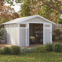 Abri de jardin en PVC 11,2m² UTILITY blanc et gris vert Grosfillex