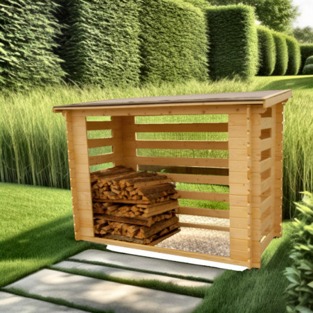 Abri range-bûches en bois massif certifié madriers 20mm 4 stères