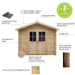 Abri de jardin bois massif 9m² - Madriers 28mm Gardy Shelter