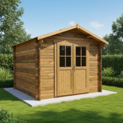 Abri en bois massif 9m² 28mm traité teinté marron Gardy Shelter
