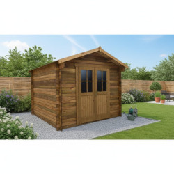 Abri en bois massif 9m² 28mm traité teinté marron Gardy Shelter