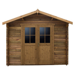 Abri en bois massif 9m² 28mm traité teinté marron Gardy Shelter