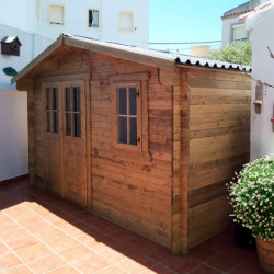 Abri en bois massif 12m² - 28mm Traité teinté marron Gardy Shelter