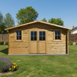 Abri en bois massif 16m² 28mm traité teinté marron Gardy Shelter