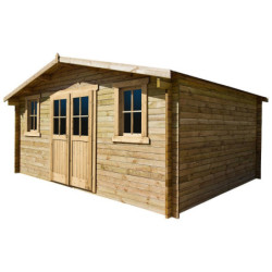 Abri en bois massif 16m² 28mm traité teinté marron Gardy Shelter