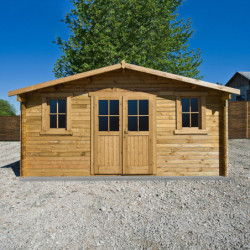 Abri en bois massif 16m² 28mm traité teinté marron Gardy Shelter