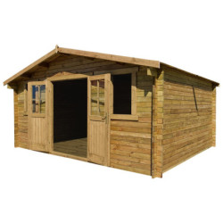 Abri en bois massif 16m² 28mm traité teinté marron Gardy Shelter